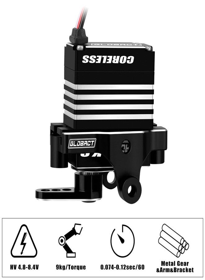 GLOBACT for TRX4M Servo 9kg High Torque Digital Servo Coreless Motor Servo HV 4.8V-8.4V with Servo Mount and Arm and Steering Link Set 1/18 RC Crawler Car Upgrade Accessories (Black) - Image 2